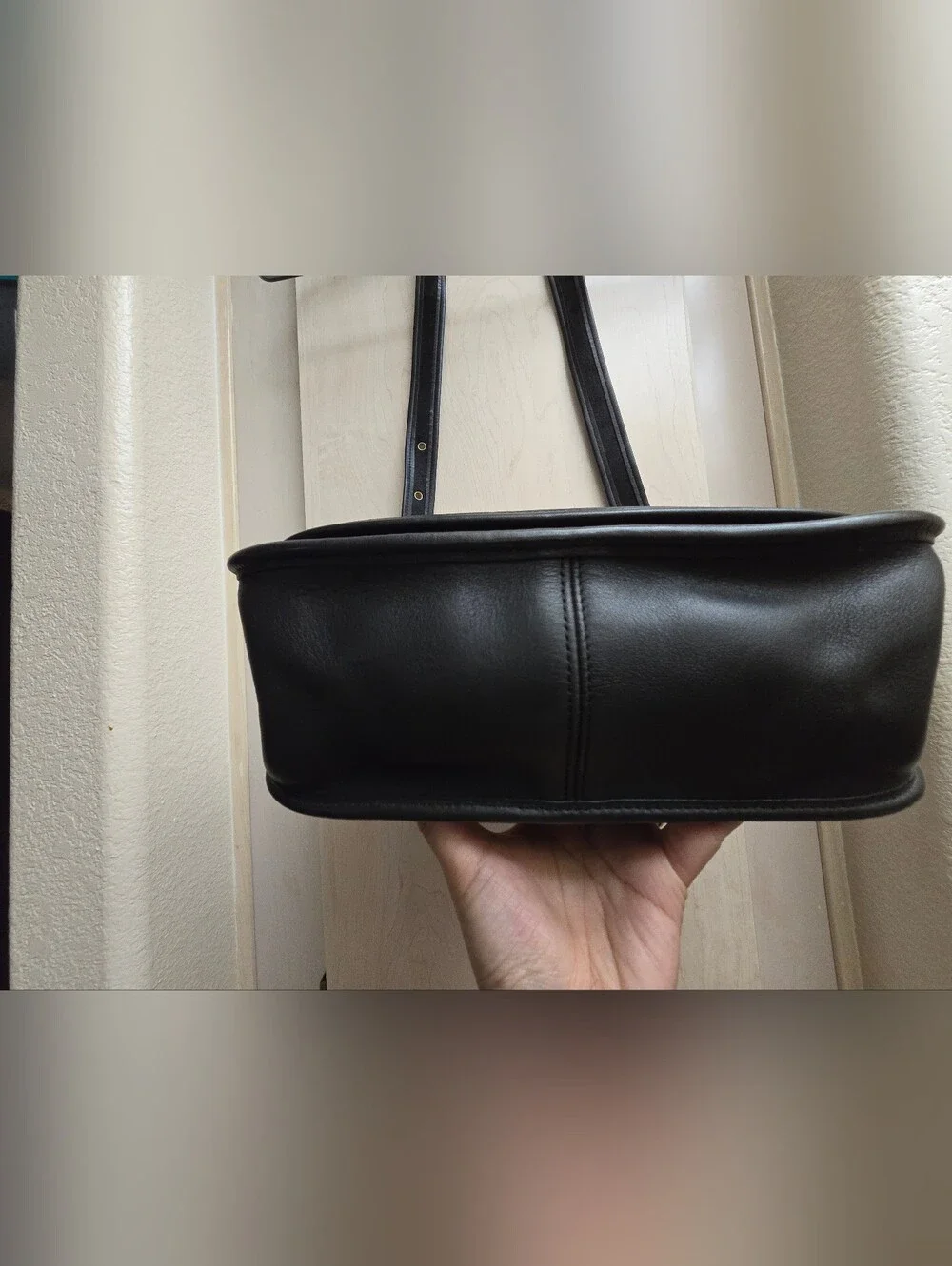 Vintage Coach Black Leather Zip-Top Crossbody with Gold Hardware